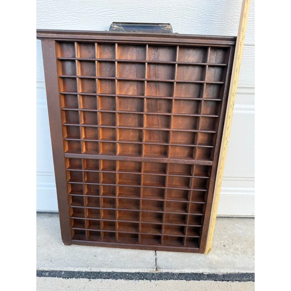 Vintage Wooden Printers Drawer Shadow Box Display Case Letterpress Tray Brown